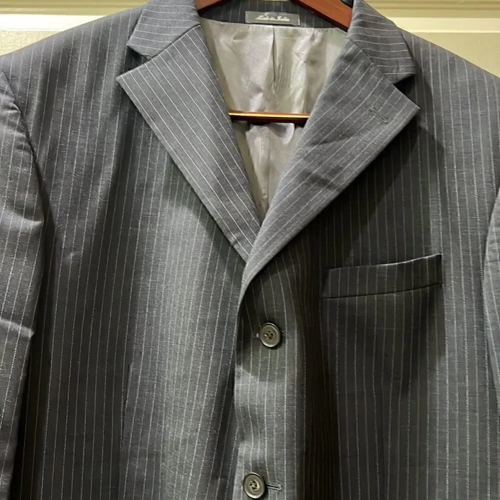 Oscar de La Renta Grey w Blue Pinstripes 3-button Men’s 48R Sports Coat Blazer